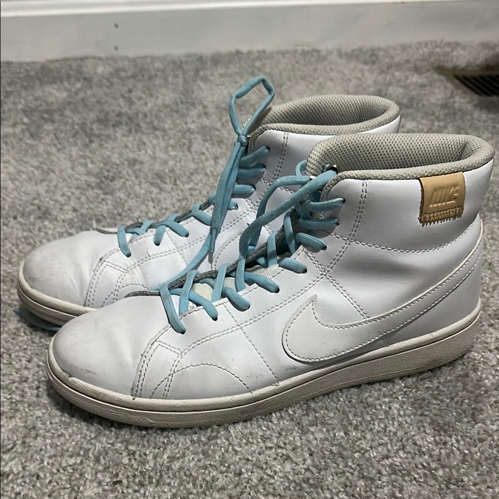 Nike White High-Tops with Light Blue Accents